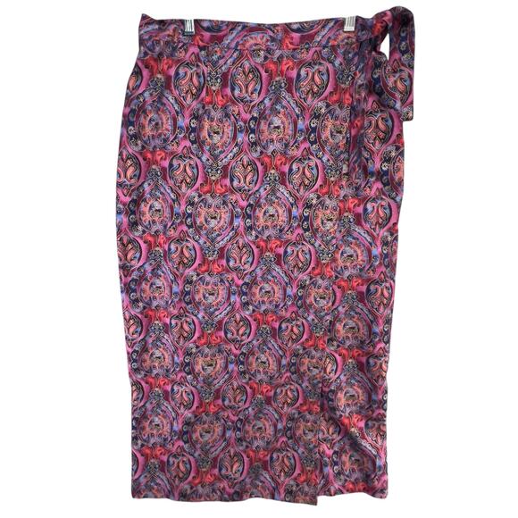 Vintage Y2K New York News Wrap Skirt L Multicolor Paisley Boho Fairy Grunge - Picture 2 of 13
